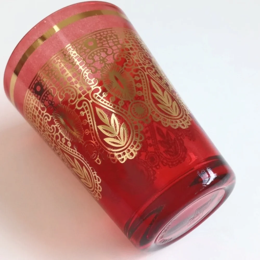 Vintage Moroccan / Turkish Tea Glasses Red & Gold Embellished Design Set of 2